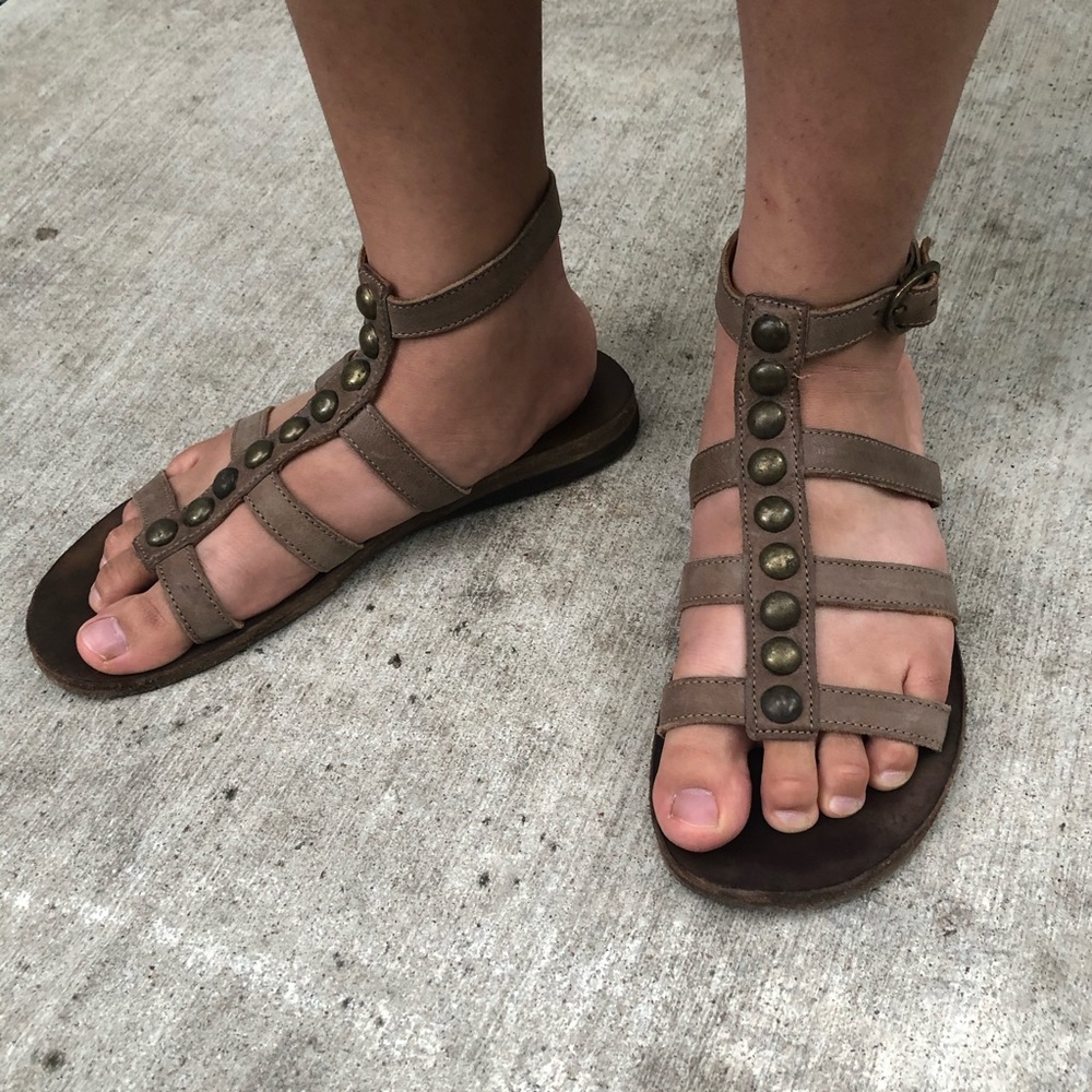 Fiorentini + Baker Lt Brown Leather Stud Sandal